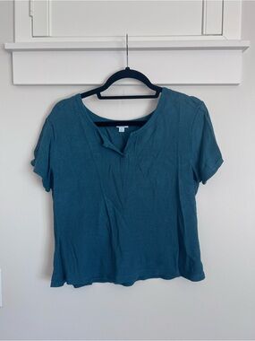 Dip Notch Neck Turquoise Waffle Shirt SZ XL